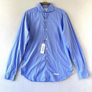 Tintoria Mattei Shirt Mens 38 15 Slim Fit Dobby Stripe Blue Button Up Italy NWT
